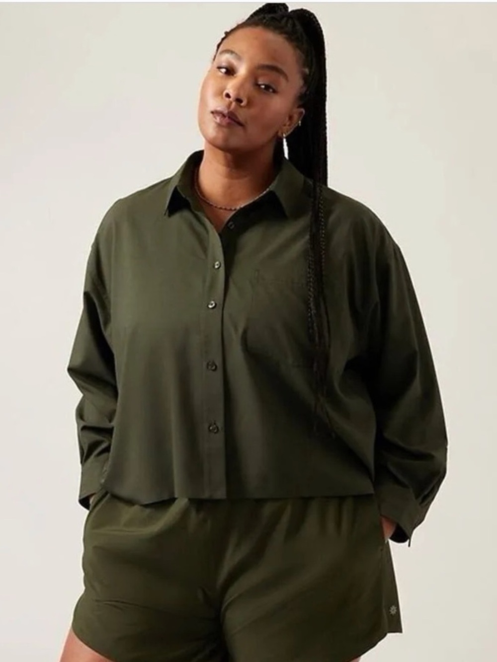 Athleta Black Crop Button Down Blouse Top Size 1X